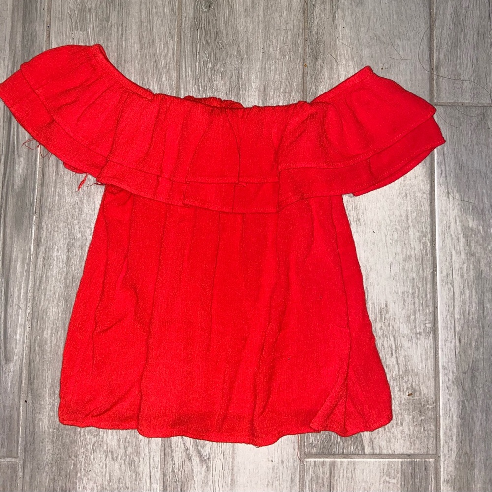 Off the shoulder red blouse